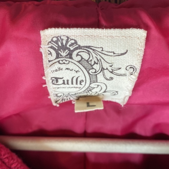 Tulle Pink Wool Blend Hooded Coat- Large - Picture 2 of 10